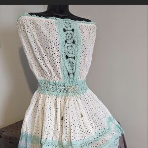 Victoria's Secret White and Mint Lace Mini Dress